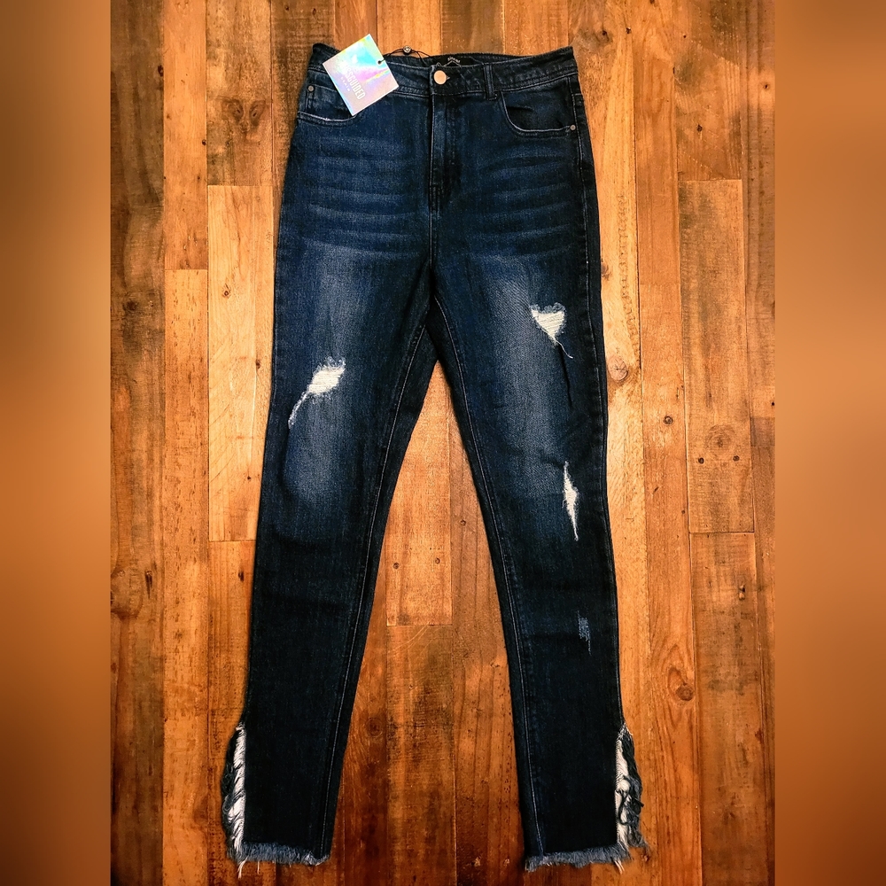 Missguided SINNER High Waist Skinny Split Hem Jeans Women's Size US 6 UK 10 New